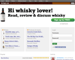 Website homepage with a headline Hi whisky lover Read review  discuss whisky A green Sign up for FREE button is on the right with lists of whisky types and distilleries and login fields below