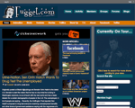 Screenshot of the Fuggetcom homepage featuring an article about Sen Orrin Hatch links to comedy videos entertainment topics a sidebar for social media and tour info and a navigation menu at the top