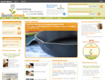 Screenshot of a food and wellness website called The Nourish Network featuring a cast iron skillet image recipe links articles and navigation bars for topics like recipes articles and community