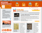 Screenshot of a French political party website featuring regional election information navigation menus news articles event agenda candidate profiles registration buttons and discussion forums The design uses orange and gray tones