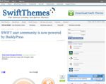 Screenshot of the SwiftThemes website displaying a post titled SWIFT user community is now powered by BuddyPress The layout includes navigation menus ads and social widgets on the right sidebar