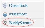 A menu with three options Classifieds s2Member and BuddyStream BuddyStream is highlighted with a red oval Each option has an icon to its left