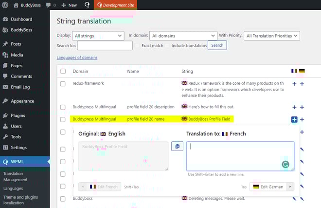 Translating Custom BuddyBoss Profile Fields