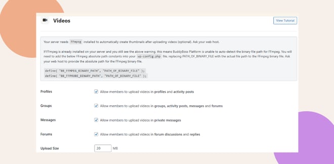 This screenshot shows where you can enable the video upload option