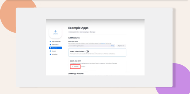This screenshot shows where a user can add a Zoom API