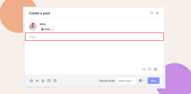 image | BuddyBoss This screenshot shows where tht activity title field is located