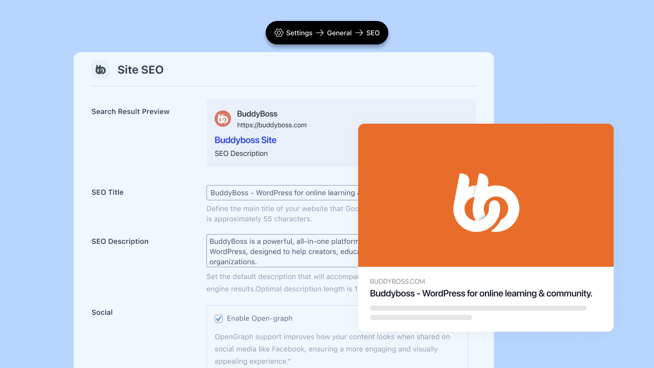 Configure Site SEO Settings Opengraph | BuddyBoss Configure Site SEO Settings Open graph