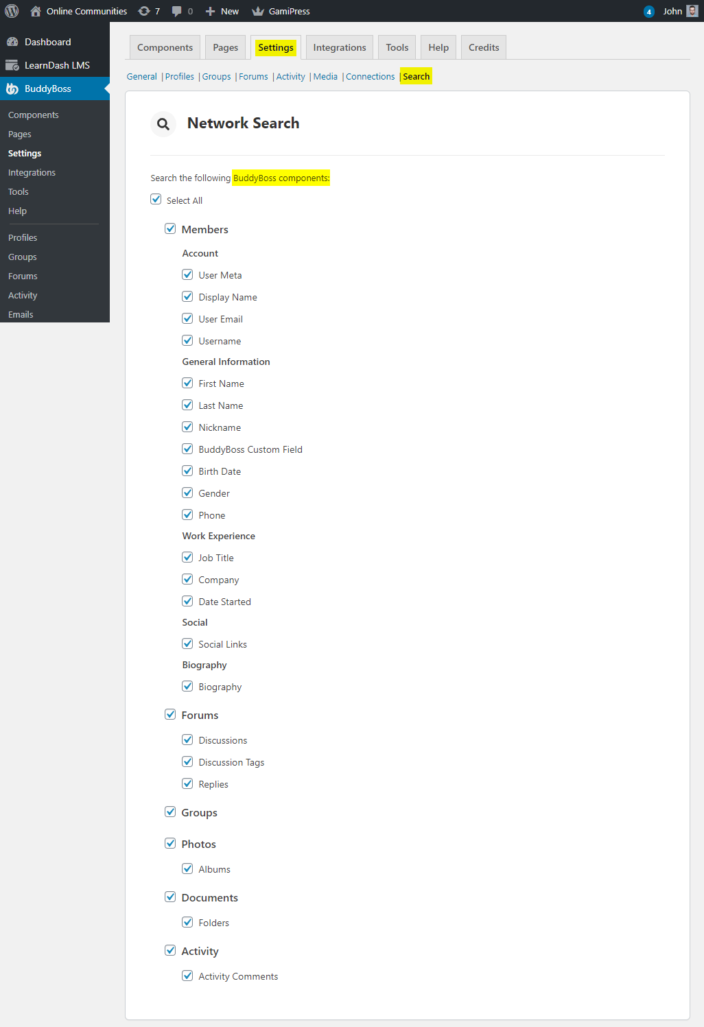 Network Search - Configuring Network Search for BuddyBoss Platform components