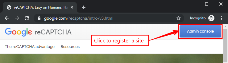 Google Captcha (reCAPTCHA) - Navigating to the Admin console