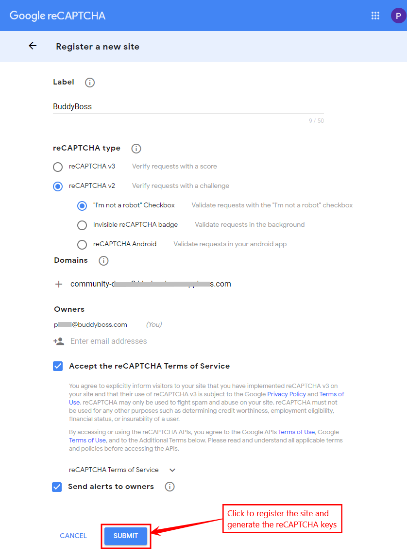 Google Captcha (reCAPTCHA) - Registering a website and generating the reCAPTCHA keys