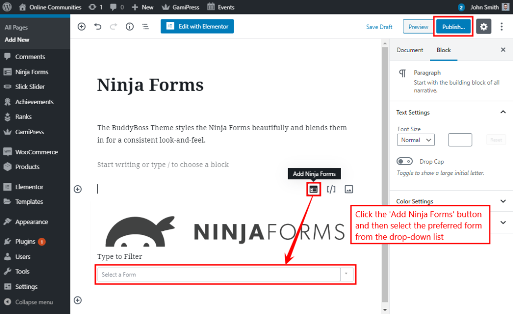  Ninja Forms - Adding the form to a page 