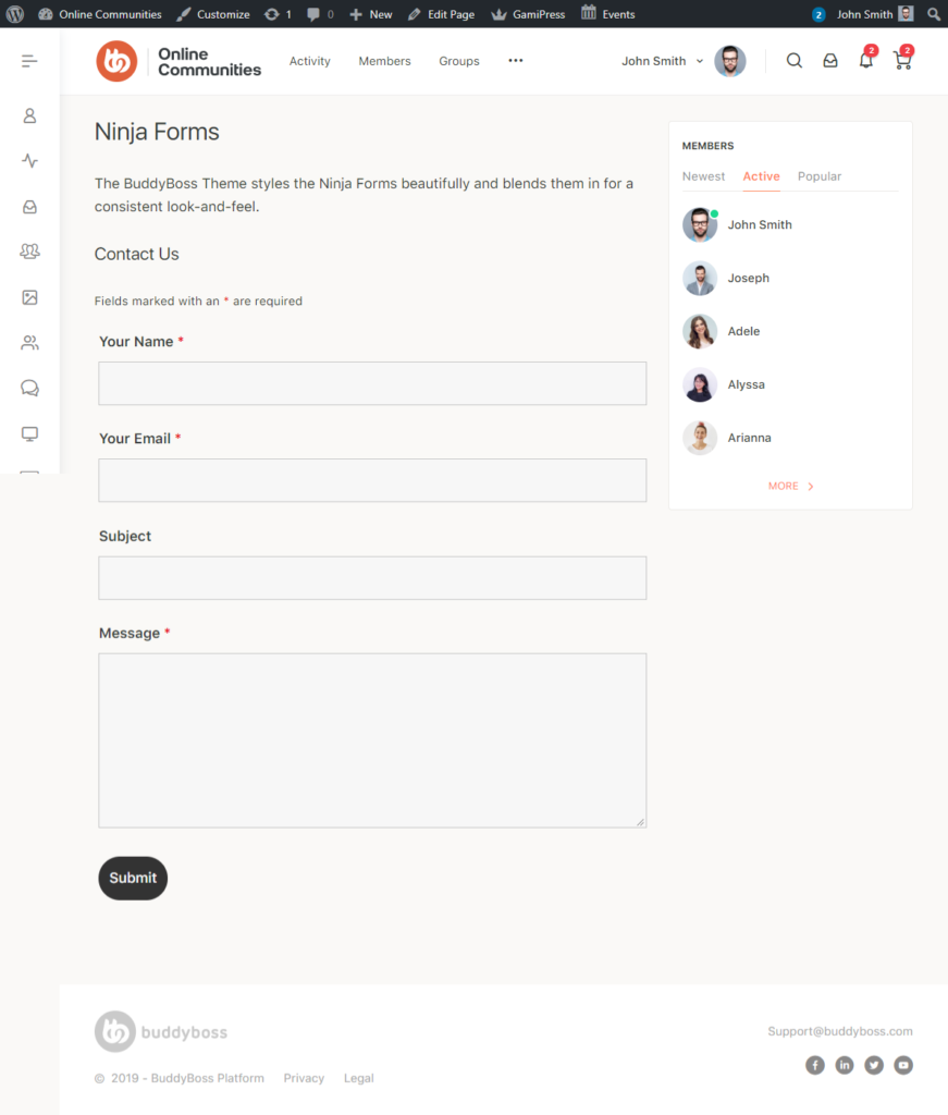 Ninja Forms - Form Preview with the BuddyBoss Theme 