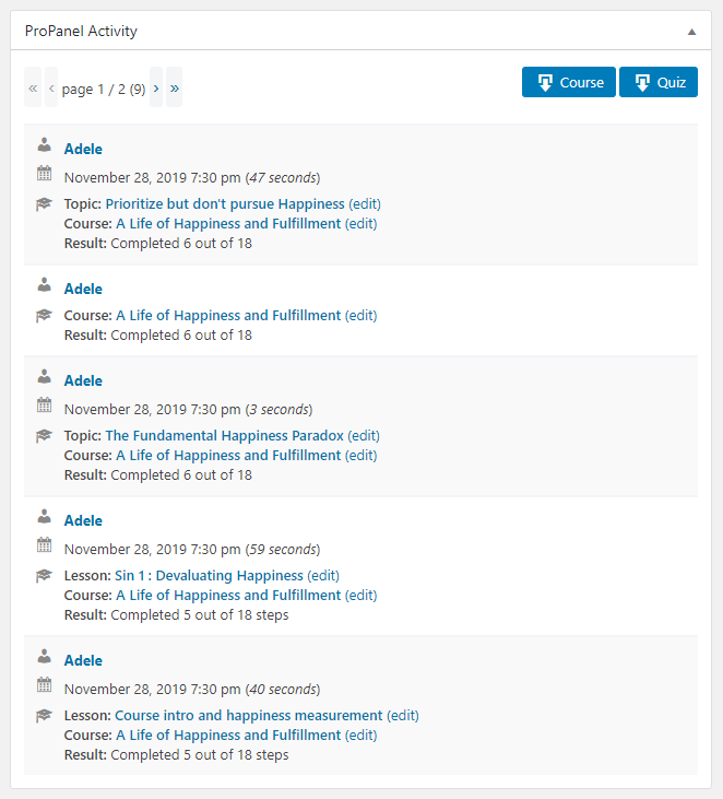 ProPanel for LearnDash - ProPanel Activity Widget