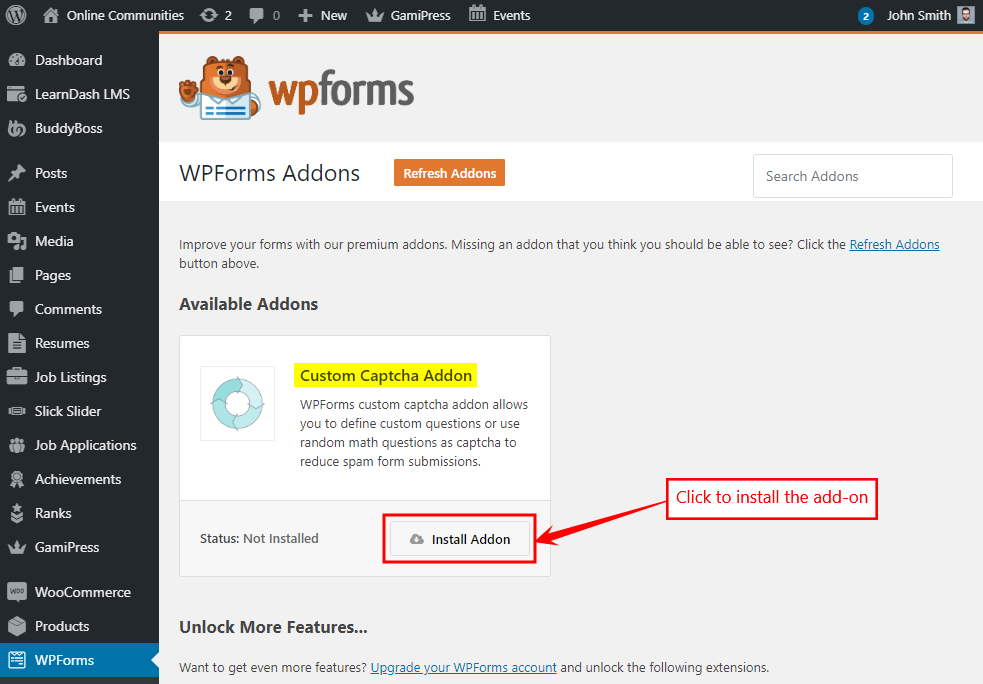 Installing an WPForms add-on