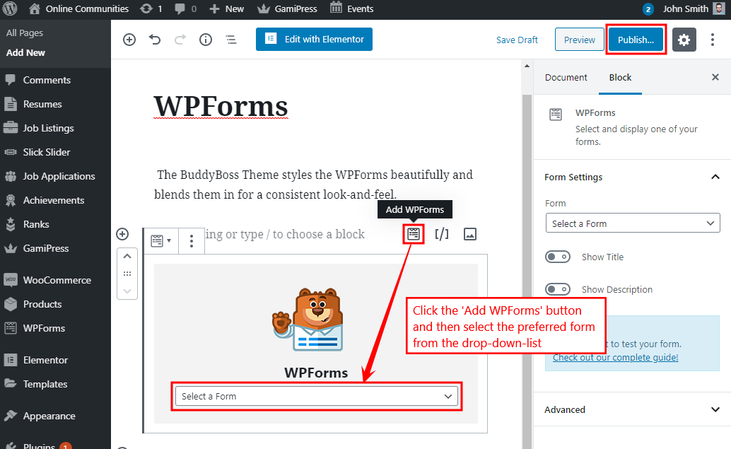 WPForms - Adding the form to a page 