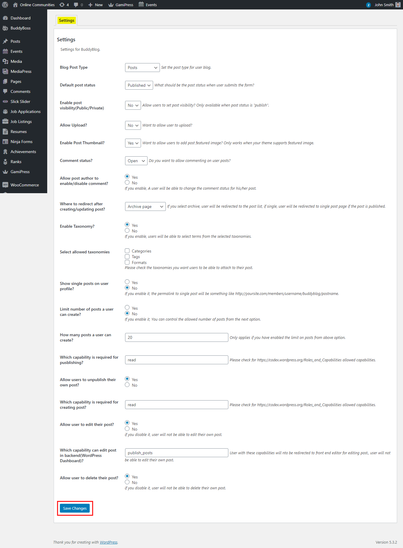 BuddyBlog - Setting up the plugin