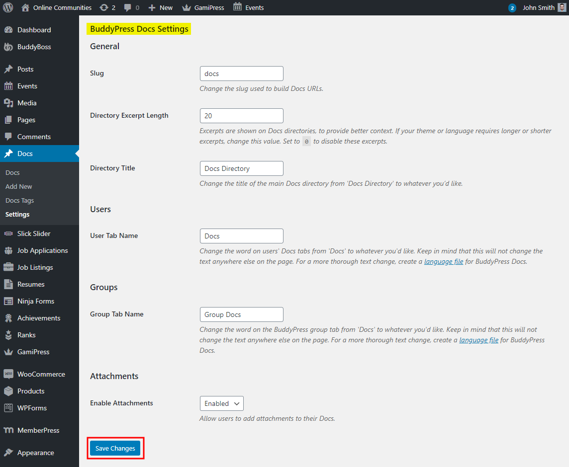 BuddyPress Docs - Setting up the plugin