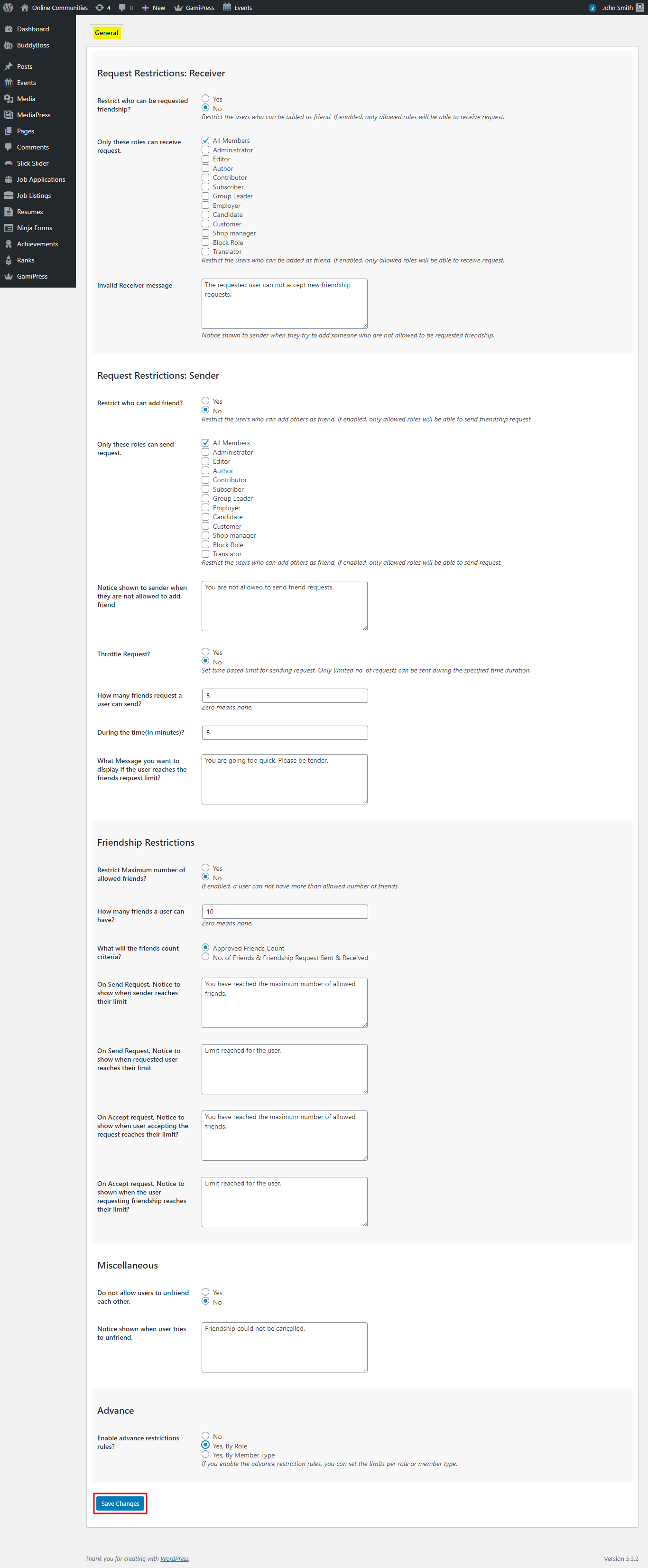 BuddyPress Friendship Restrictions - Setting up the plugin