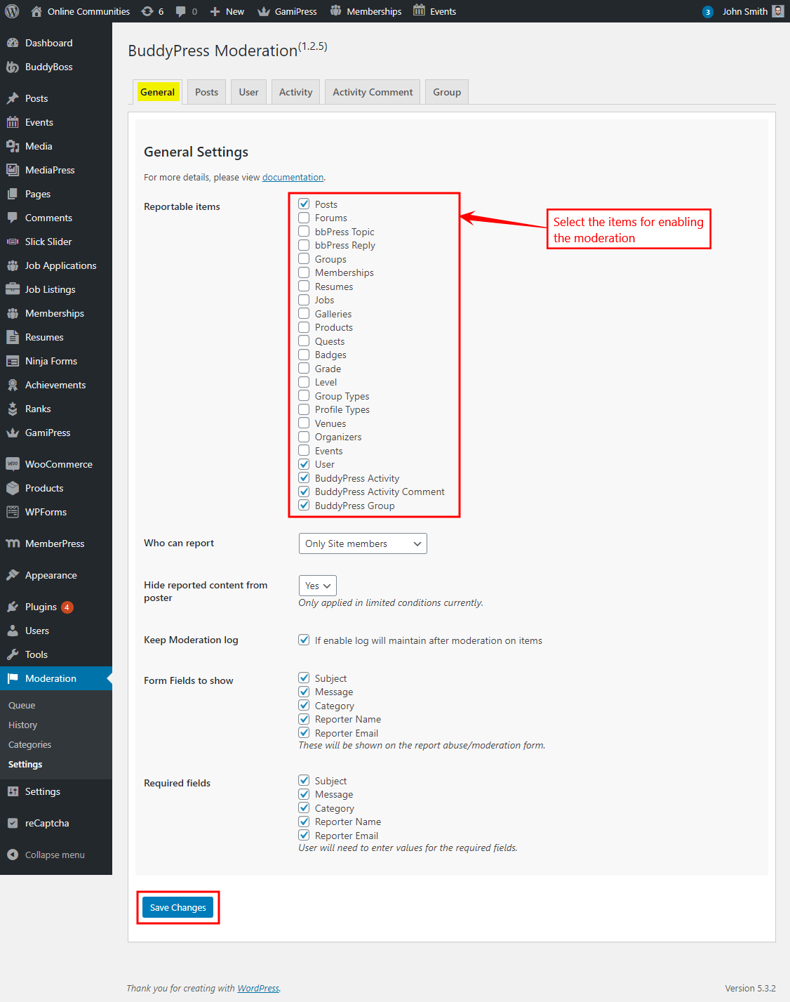 BuddyPress Moderation Tools - Setting up the plugin