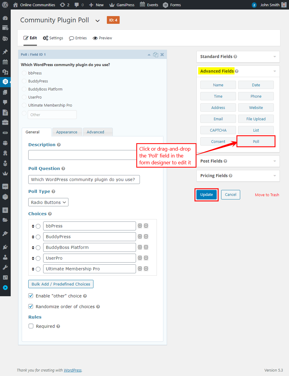 Gravity Forms Add-ons - Polls Add-on - Adding a Poll in the Form Builder