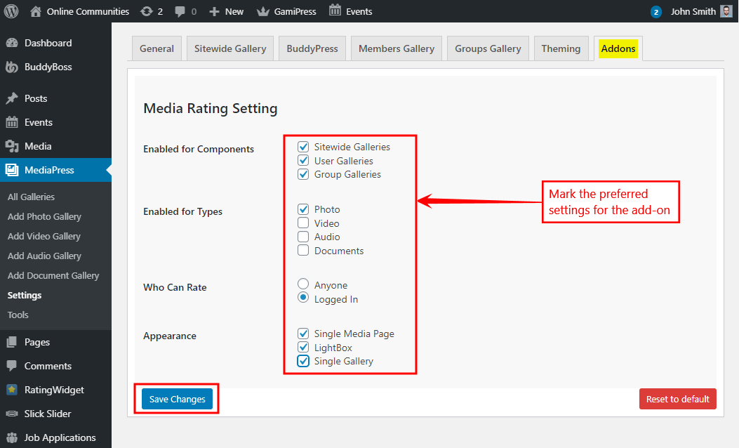 MediaPress Add-Ons - Setting up the MediaPress Media Rating plugin