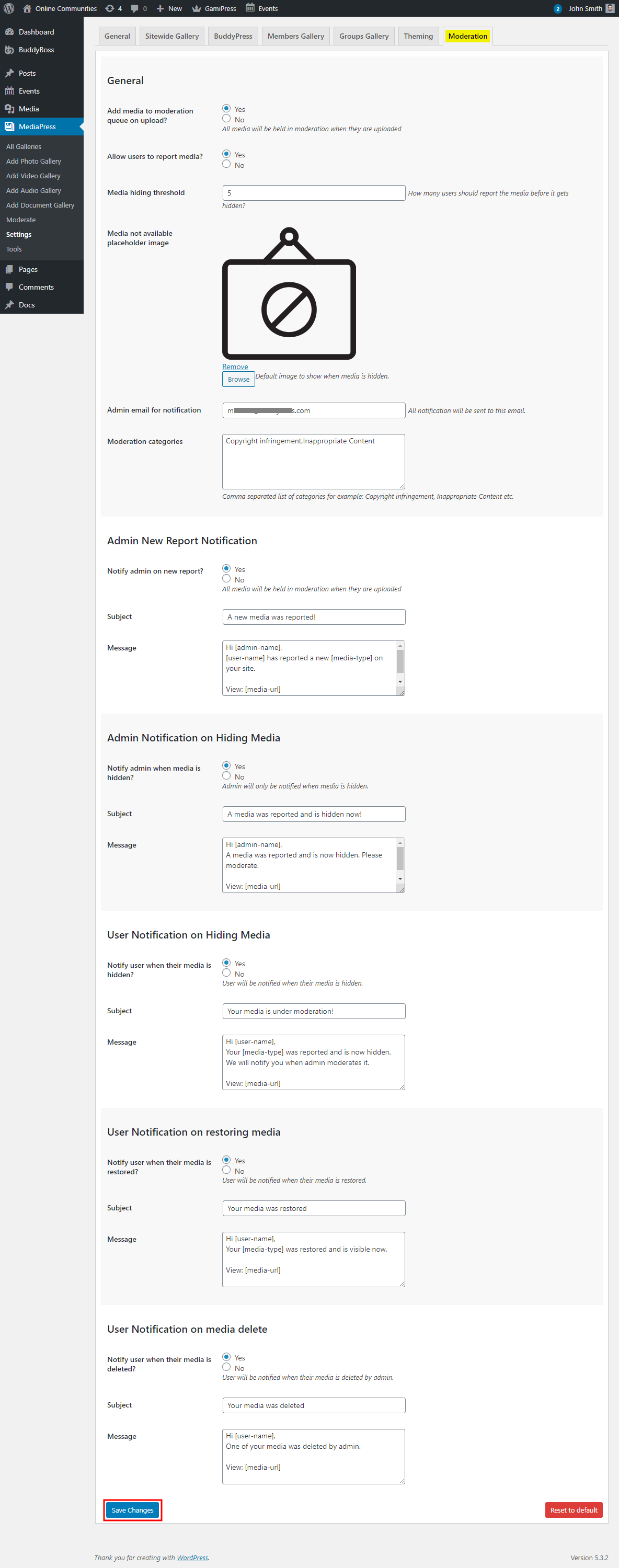 MediaPress Media Moderator - Setting up the plugin