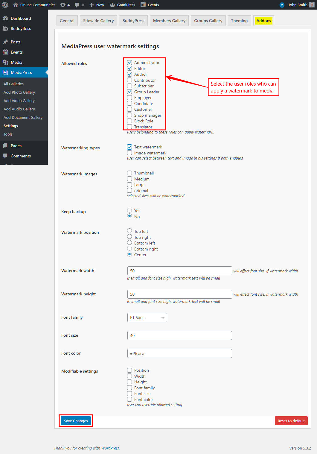 MediaPress User Watermark - Setting up the plugin