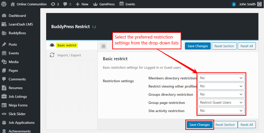 Restrictions for BuddyPress - Setting up the restrictions