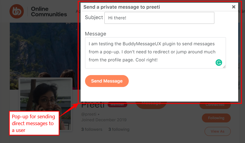 BuddyMessageUX Free - Compose box for sending direct message