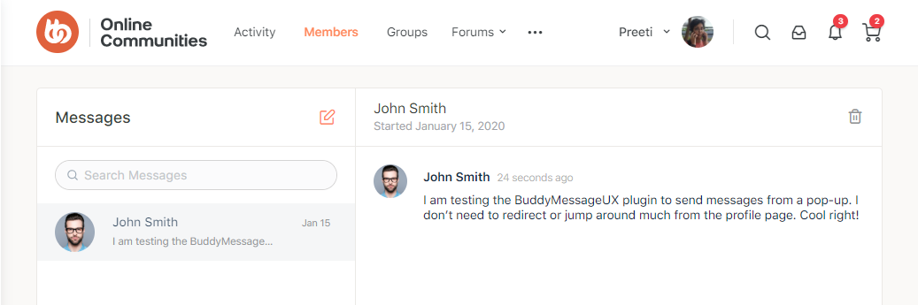 BuddyMessageUX Free  - Direct message received preview