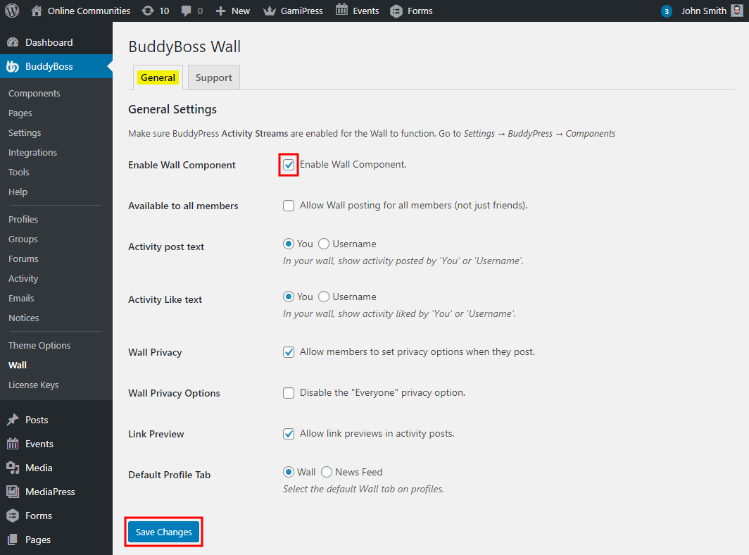 BuddyBoss Wall - Setting up the plugin