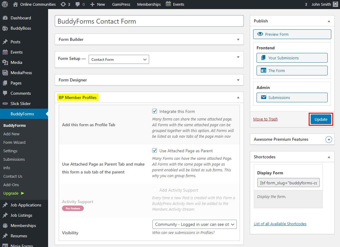 BuddyForms Members - Editing an existing form for the BuddyForms Members plugin