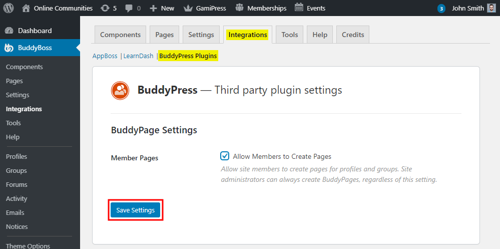 BuddyPages - Setting up the plugin