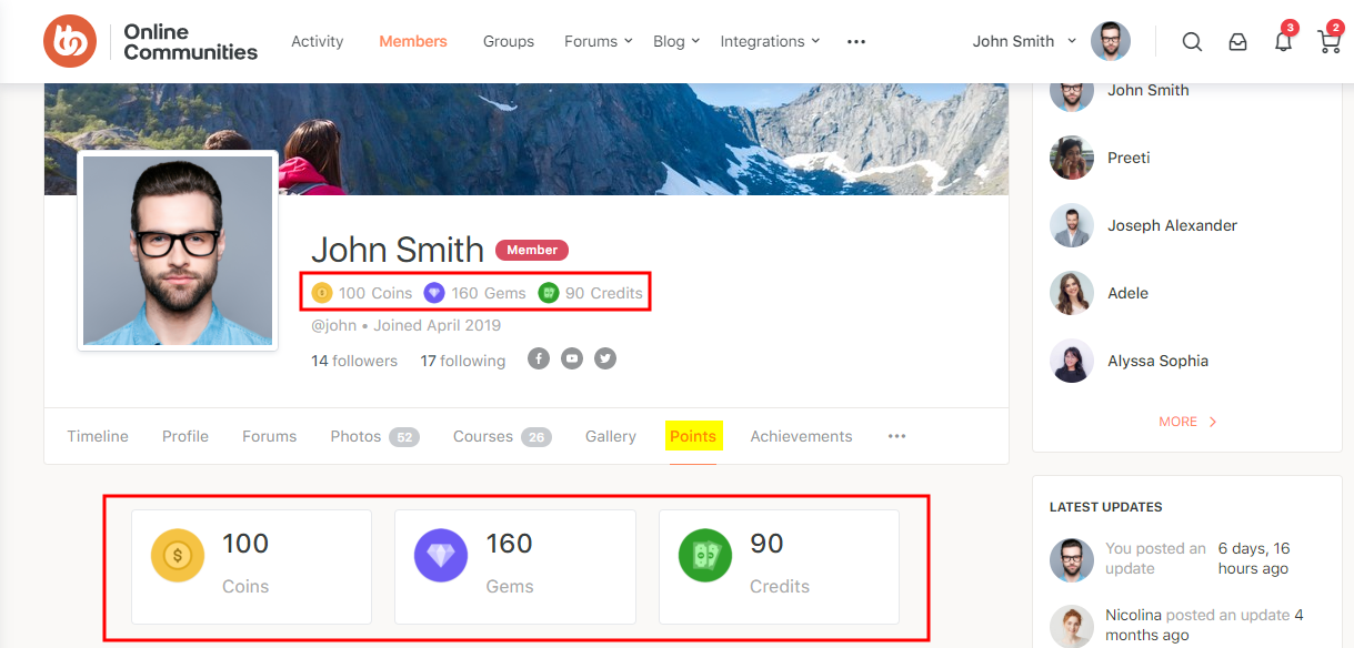 GamiPress + BuddyPress Integration - Points tab on a user's profile