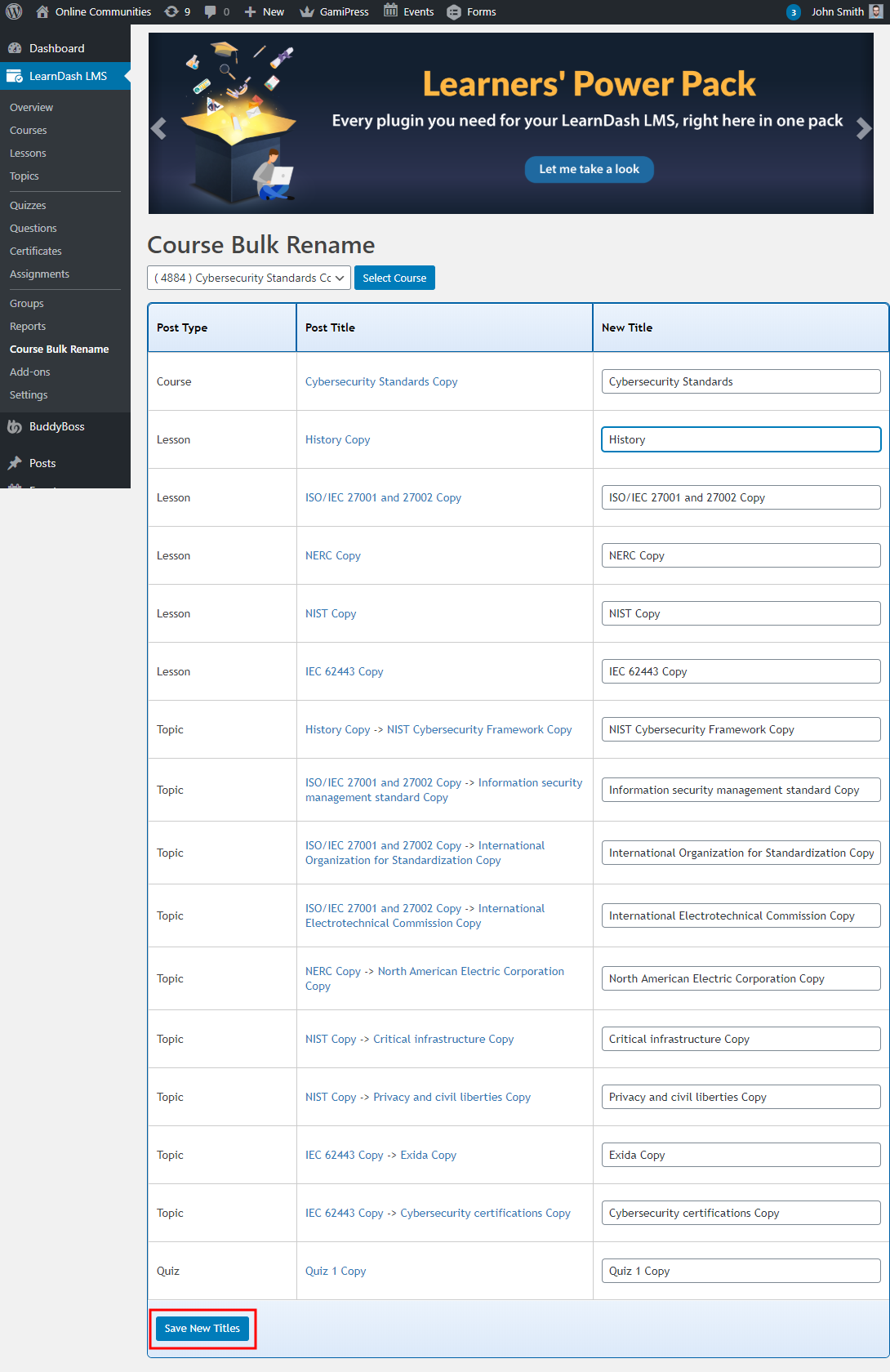 LearnDash Content Cloner  - Bulk renaming the cloned course content