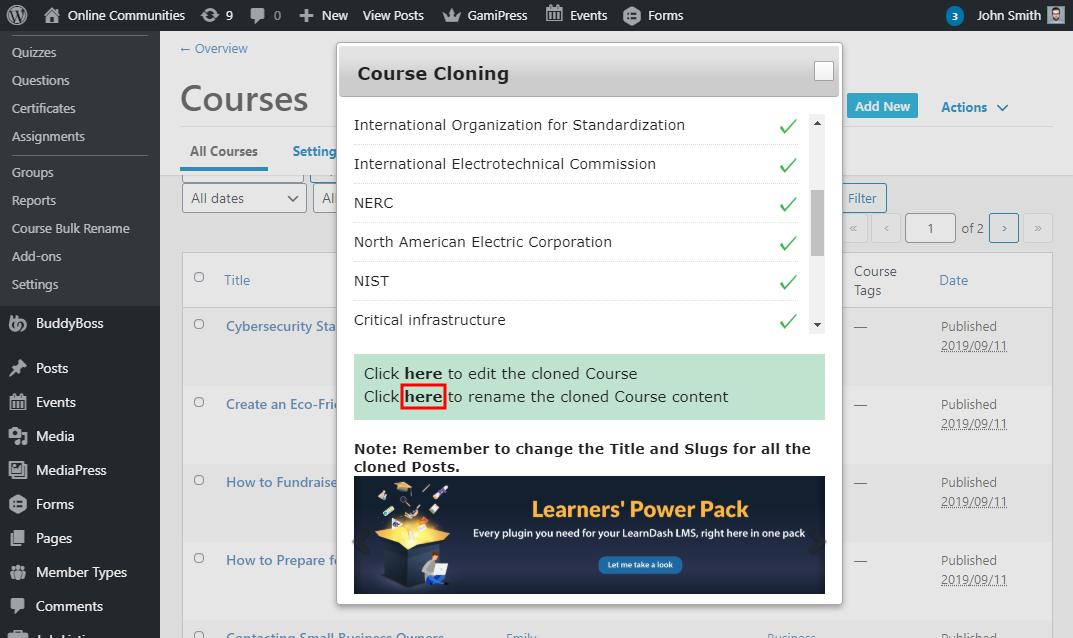 LearnDash Content Cloner  - Renaming the cloned course content