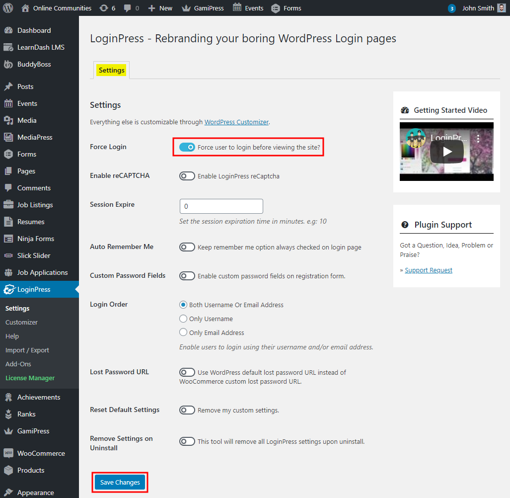 LoginPress - Setting up the plugin