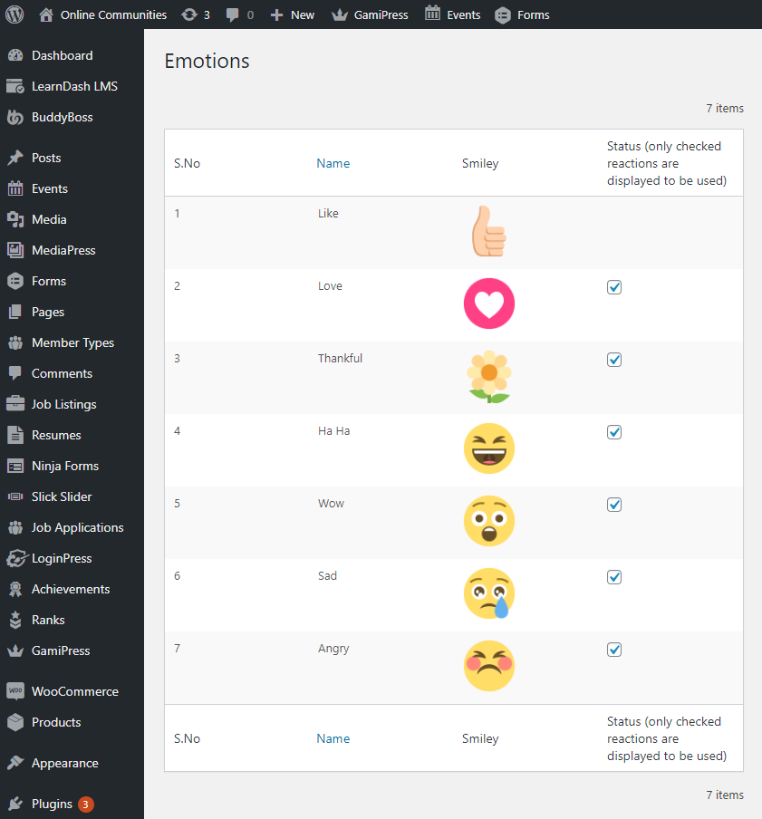 Activity Reactions For BuddyPress - Show/Hide the emoticons for reactions
