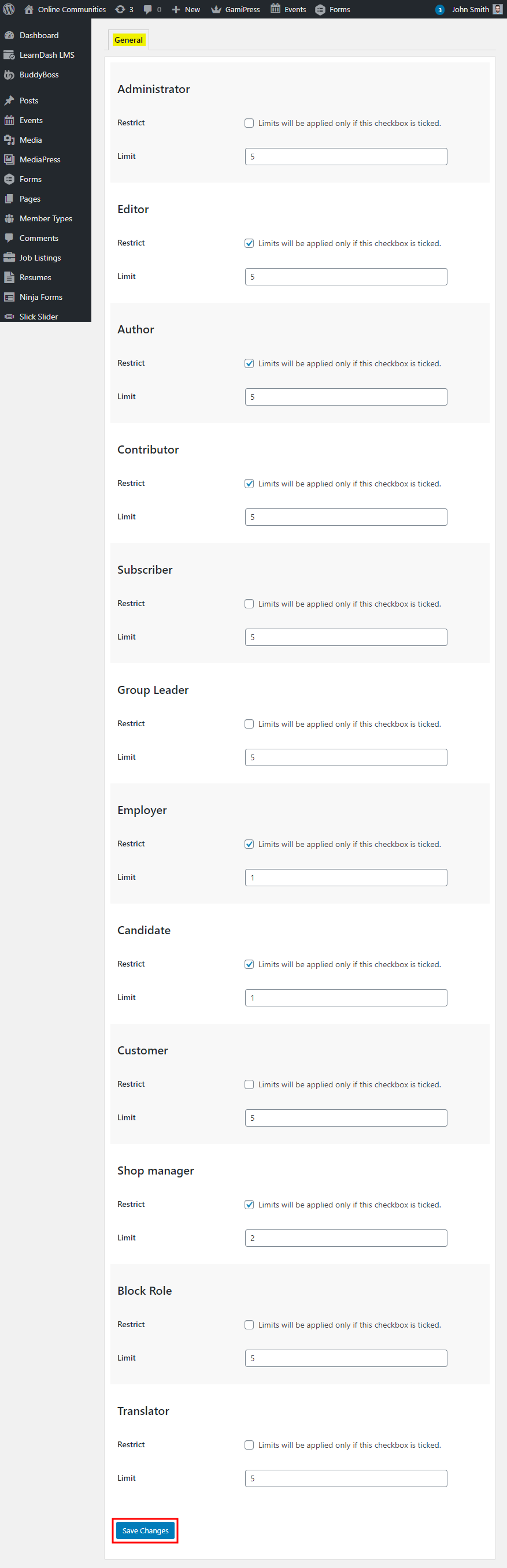 Limit BuddyPress Groups Per User - Setting up the plugin