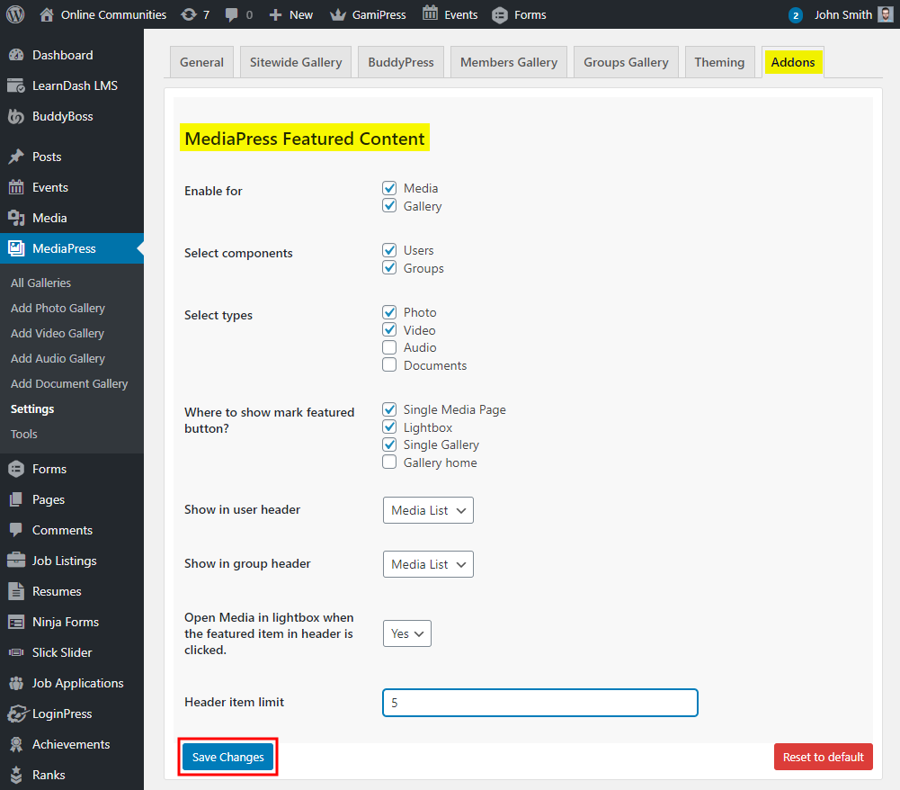 MediaPress Featured Content - Setting up the plugin