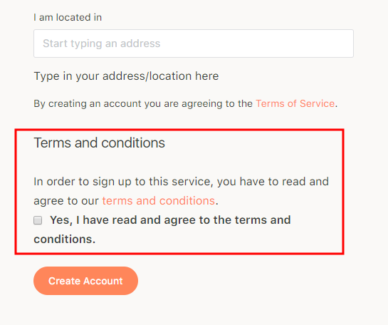 BuddyPress Simple Terms And Conditions - Preview on account creation page