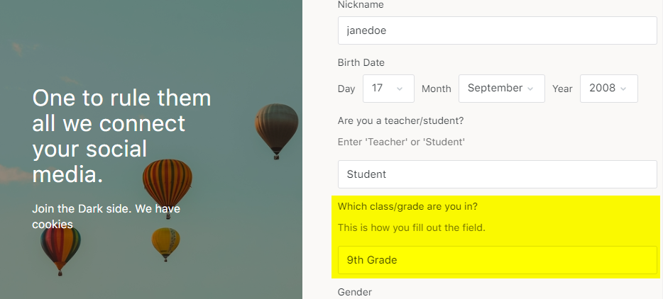 Conditional Profile Fields for BuddyPress - Preview of the conditional profile field on the registration page