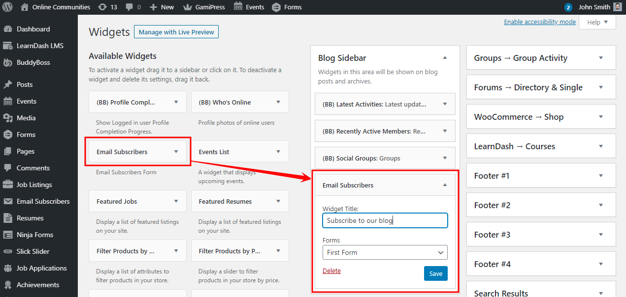 Email Subscribers & Newsletters - Adding the form widget to a page or post