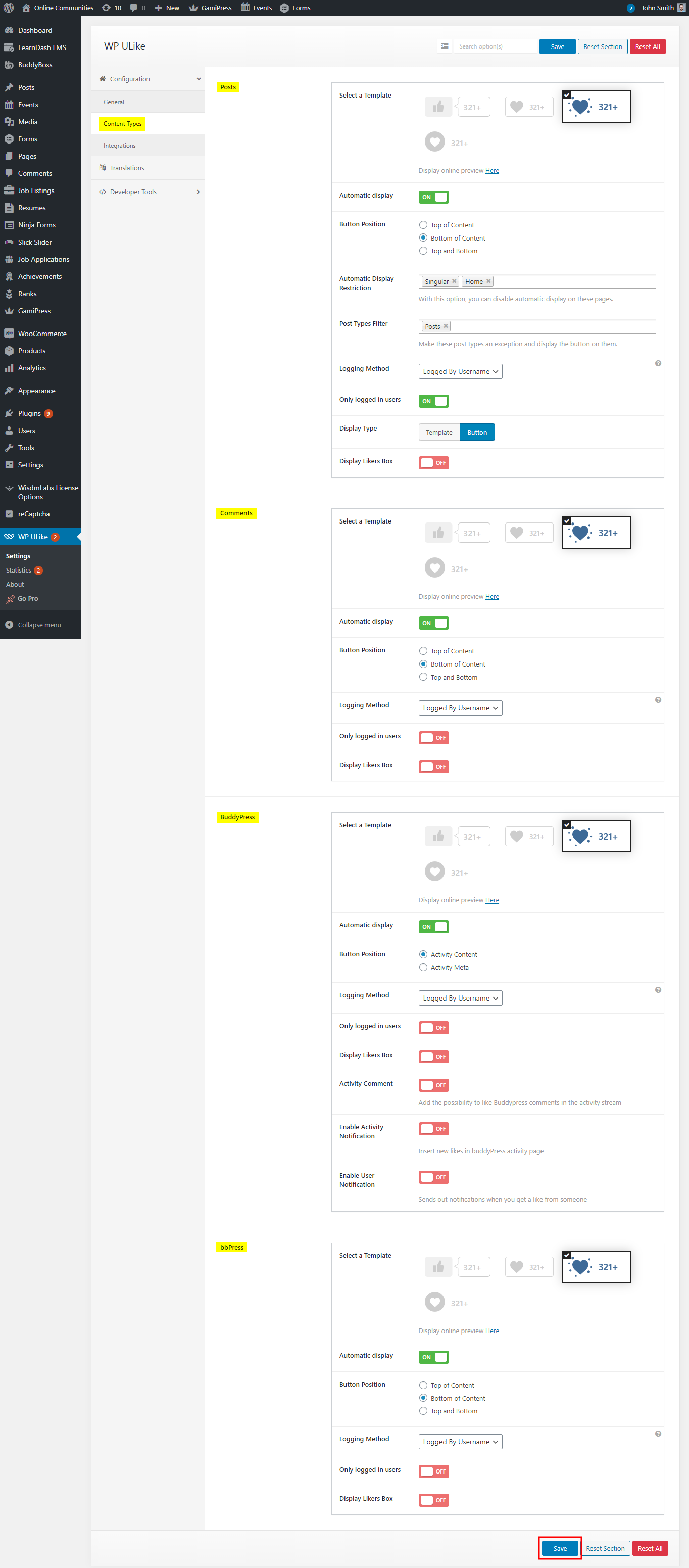 WP ULike - Setting up the plugin