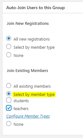 BP Auto Group Join - Setting up the auto join options for a group by Member Types