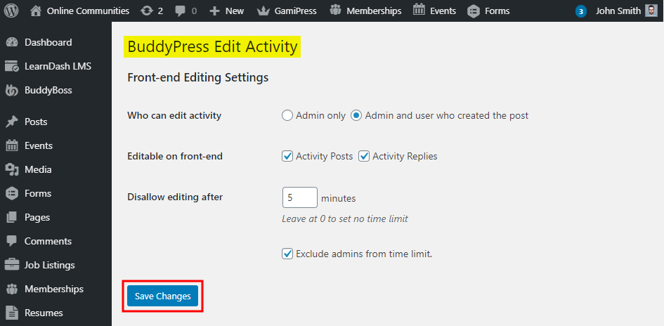 BuddyPress Edit Activity - Setting up the plugin