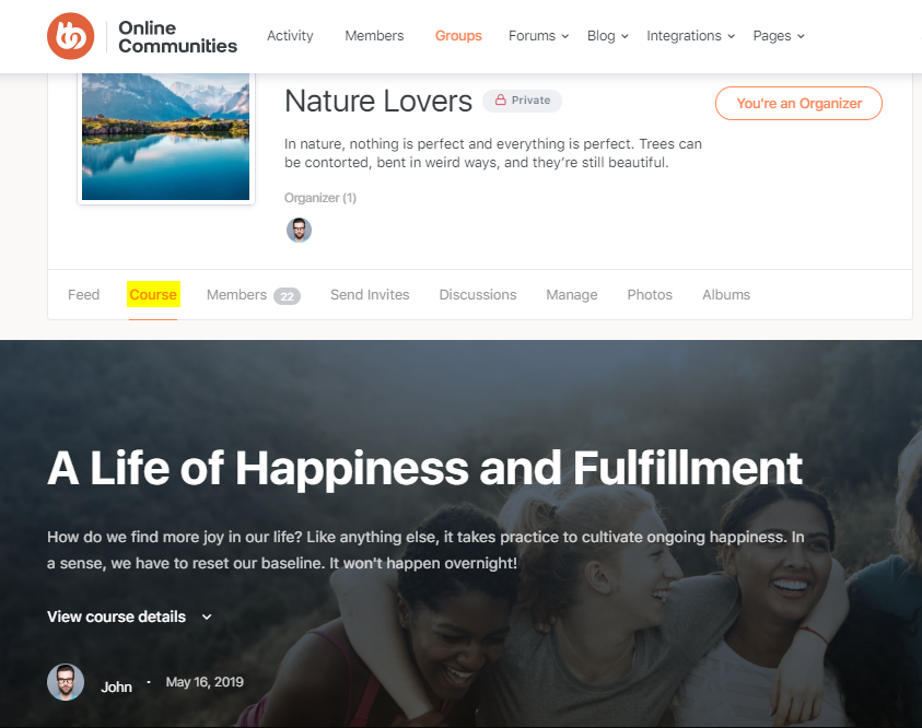 BuddyPress for LearnDash - Course tab on a group's page