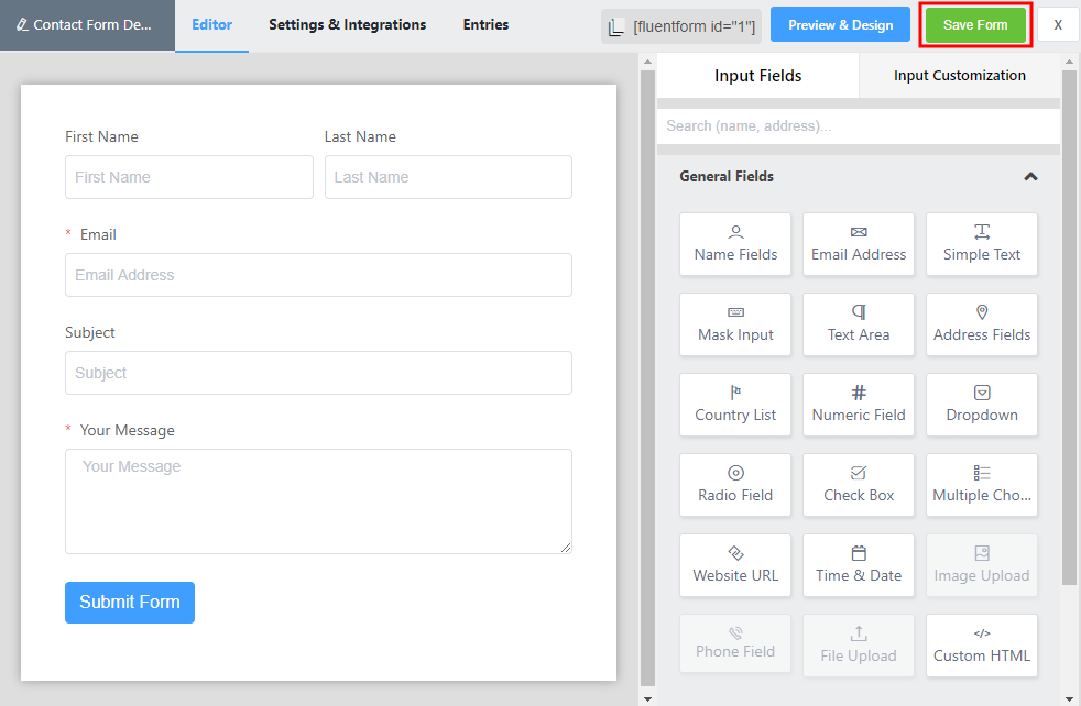 WP Fluent Forms - Creating a new form