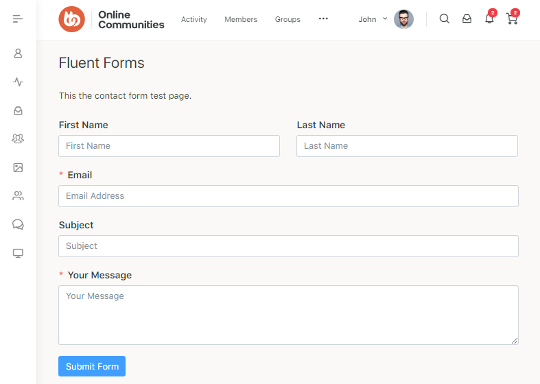 WP Fluent Forms - Form Preview with the BuddyBoss Theme