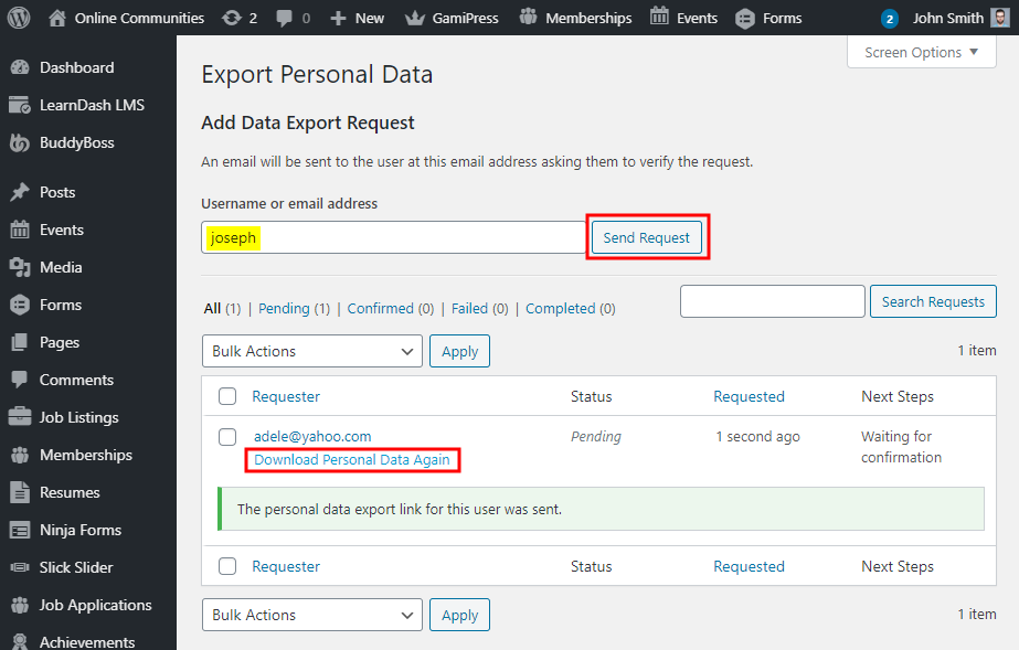 bbPress GDPR - Exporting personal data